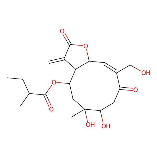 2D Structure of [(3aR,4R,6S,7R,10Z,11aS)-6,7-dihydroxy-10-(hydroxymethyl)-6-methyl-3-methylidene-2,9-dioxo-3a,4,5,7,8,11a-hexahydrocyclodeca[b]furan-4-yl] (2R)-2-methylbutanoate
