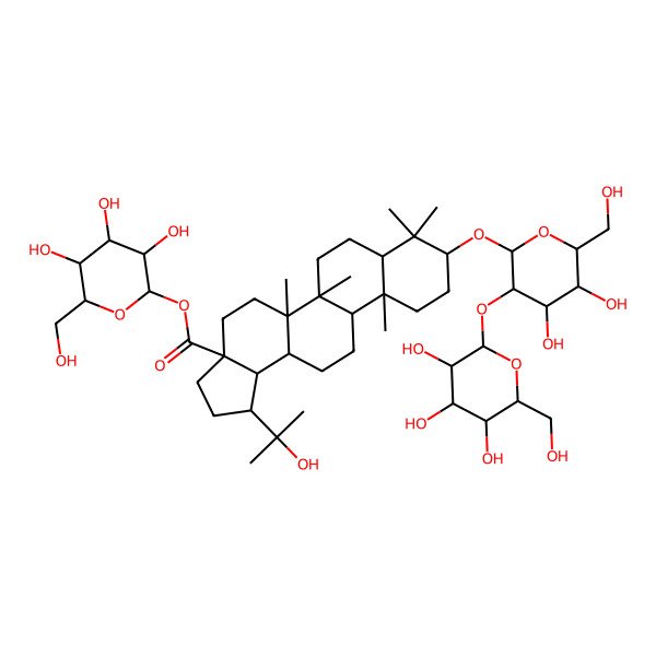 2D Structure of [(2S,3R,4S,5S,6R)-3,4,5-trihydroxy-6-(hydroxymethyl)oxan-2-yl] (1R,3aS,5aR,5bR,7aR,9S,11aS,11bR,13aR,13bR)-9-[(2R,3R,4S,5S,6R)-4,5-dihydroxy-6-(hydroxymethyl)-3-[(2S,3R,4S,5R,6R)-3,4,5-trihydroxy-6-(hydroxymethyl)oxan-2-yl]oxyoxan-2-yl]oxy-1-(2-hydroxypropan-2-yl)-5a,5b,8,8,11a-pentamethyl-1,2,3,4,5,6,7,7a,9,10,11,11b,12,13,13a,13b-hexadecahydrocyclopenta[a]chrysene-3a-carboxylate