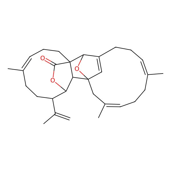 2D Structure of (1S,2R,6E,10E,13S,15R,19E)-7,11,19-trimethyl-16-prop-1-en-2-yl-24,26-dioxapentacyclo[13.7.2.12,13.13,13.01,14]hexacosa-3(25),6,10,19-tetraen-23-one