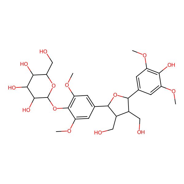 2D Structure of (2S,3R,4S,5S,6R)-2-[4-[(2S,3R,4R,5S)-5-(4-hydroxy-3,5-dimethoxyphenyl)-3,4-bis(hydroxymethyl)oxolan-2-yl]-2,6-dimethoxyphenoxy]-6-(hydroxymethyl)oxane-3,4,5-triol