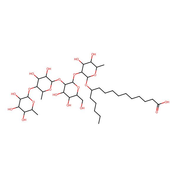 2D Structure of 11-[3-[3-[3,4-Dihydroxy-6-methyl-5-(3,4,5-trihydroxy-6-methyloxan-2-yl)oxyoxan-2-yl]oxy-4,5-dihydroxy-6-(hydroxymethyl)oxan-2-yl]oxy-4,5-dihydroxy-6-methyloxan-2-yl]oxyhexadecanoic acid
