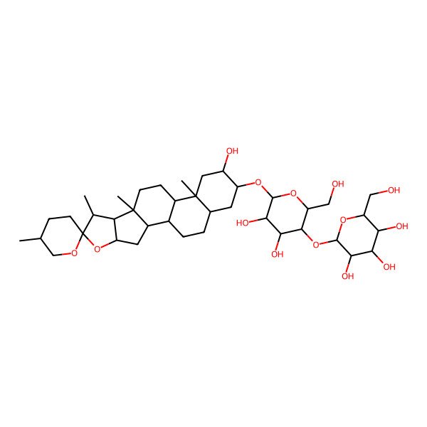 2D Structure of (2S,3R,4S,5S,6R)-2-[(2R,3S,4R,5R,6R)-4,5-dihydroxy-2-(hydroxymethyl)-6-[(1R,2S,4S,5'R,6R,7S,8R,9S,12S,13S,15R,16R,18S)-15-hydroxy-5',7,9,13-tetramethylspiro[5-oxapentacyclo[10.8.0.02,9.04,8.013,18]icosane-6,2'-oxane]-16-yl]oxyoxan-3-yl]oxy-6-(hydroxymethyl)oxane-3,4,5-triol