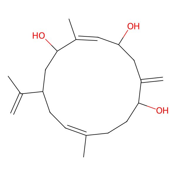 2D Structure of (1S,2Z,4R,7S,10Z,13S)-2,10-dimethyl-6-methylidene-13-prop-1-en-2-ylcyclotetradeca-2,10-diene-1,4,7-triol