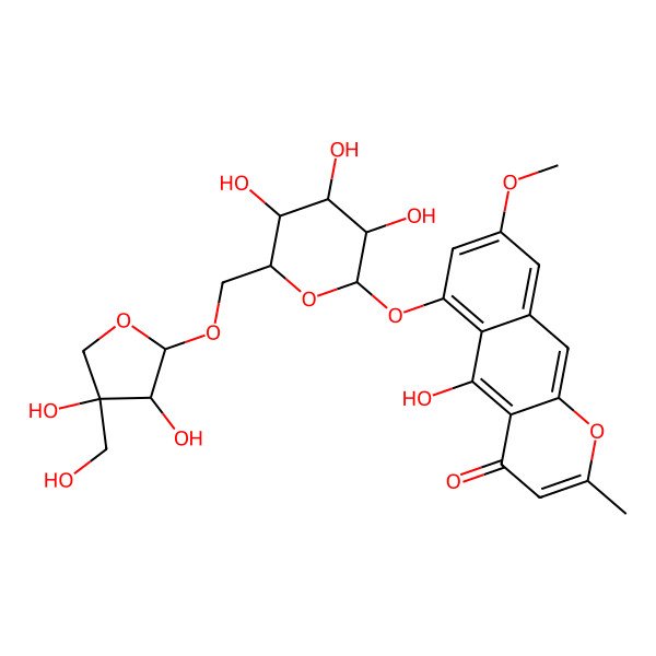2D Structure of 6-[6-[[3,4-Dihydroxy-4-(hydroxymethyl)oxolan-2-yl]oxymethyl]-3,4,5-trihydroxyoxan-2-yl]oxy-5-hydroxy-8-methoxy-2-methylbenzo[g]chromen-4-one