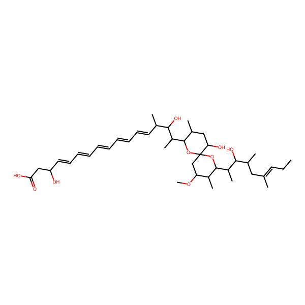 2D Structure of 3,15-Dihydroxy-16-[11-hydroxy-2-(3-hydroxy-4,6-dimethylnon-6-en-2-yl)-4-methoxy-3,9-dimethyl-1,7-dioxaspiro[5.5]undecan-8-yl]-14-methylheptadeca-4,6,8,10,12-pentaenoic acid