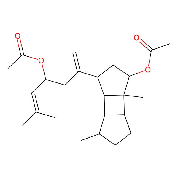 2D Structure of [(1S,2R,3R,5R,6R,7R,8R)-5-[(4S)-4-acetyloxy-6-methylhepta-1,5-dien-2-yl]-2,8-dimethyl-3-tricyclo[5.3.0.02,6]decanyl] acetate