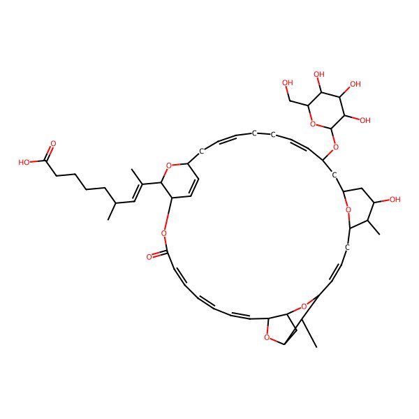2D Structure of 8-[22-Hydroxy-21,40-dimethyl-3-oxo-26-[3,4,5-trihydroxy-6-(hydroxymethyl)oxan-2-yl]oxy-2,11,15,35,39-pentaoxapentacyclo[32.2.2.112,16.120,24.010,14]tetraconta-4,6,8,17,27,31,37-heptaen-36-yl]-6-methylnon-7-enoic acid