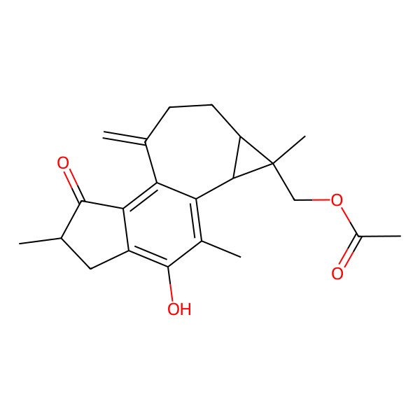 2D Structure of (7-Hydroxy-4,8,11-trimethyl-15-methylidene-3-oxo-11-tetracyclo[7.6.0.02,6.010,12]pentadeca-1,6,8-trienyl)methyl acetate