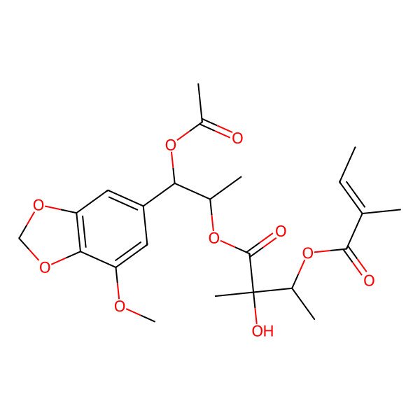 2D Structure of [(1S,2R)-1-acetyloxy-1-(7-methoxy-1,3-benzodioxol-5-yl)propan-2-yl] (2R,3S)-2-hydroxy-2-methyl-3-[(Z)-2-methylbut-2-enoyl]oxybutanoate