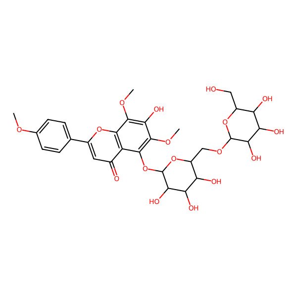 2D Structure of 7-hydroxy-6,8-dimethoxy-2-(4-methoxyphenyl)-5-[(2S,3R,4S,5S,6S)-3,4,5-trihydroxy-6-[[(2R,3R,4S,5S,6R)-3,4,5-trihydroxy-6-(hydroxymethyl)oxan-2-yl]oxymethyl]oxan-2-yl]oxychromen-4-one