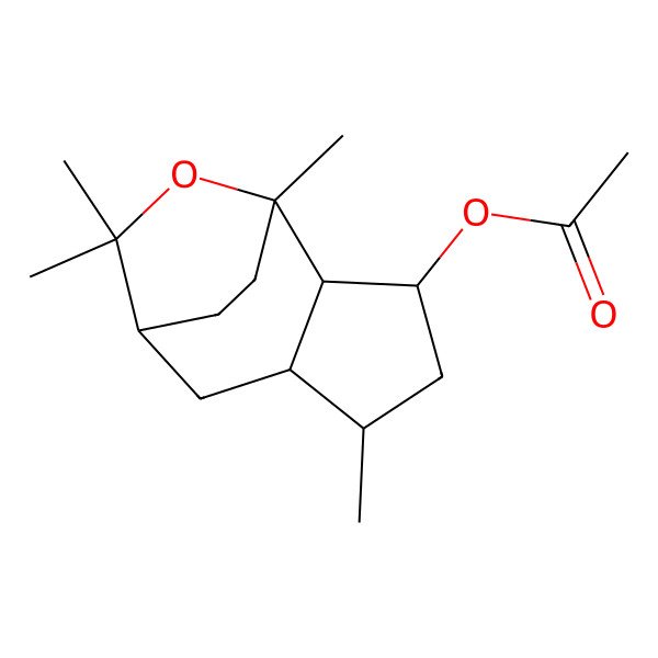 2D Structure of 1,4-Ethano-1H-cyclopent[c]oxepin-8-ol, octahydro-1,3,3,6-tetramethyl-, acetate, (1S,4R,5aR,6R,8R,8aS)-