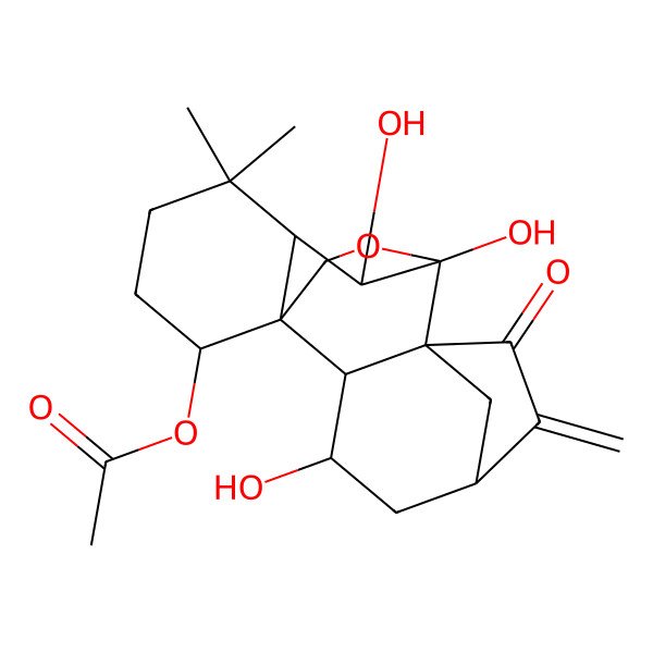 2D Structure of (3,9,10-Trihydroxy-12,12-dimethyl-6-methylidene-7-oxo-17-oxapentacyclo[7.6.2.15,8.01,11.02,8]octadecan-15-yl) acetate