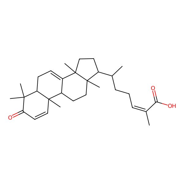 2D Structure of (E,6R)-2-methyl-6-[(5R,9S,10R,13R,14R,17R)-4,4,10,13,14-pentamethyl-3-oxo-5,6,9,11,12,15,16,17-octahydrocyclopenta[a]phenanthren-17-yl]hept-2-enoic acid