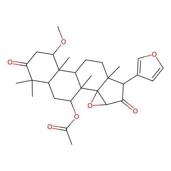 2D Structure of [(1S,2R,4S,6S,7S,10R,11R,12S,16R,18R)-6-(furan-3-yl)-12-methoxy-1,7,11,15,15-pentamethyl-5,14-dioxo-3-oxapentacyclo[8.8.0.02,4.02,7.011,16]octadecan-18-yl] acetate