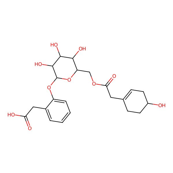 2D Structure of 2-[2-[(2S,3R,4S,5S,6R)-3,4,5-trihydroxy-6-[[2-[(4S)-4-hydroxycyclohexen-1-yl]acetyl]oxymethyl]oxan-2-yl]oxyphenyl]acetic acid