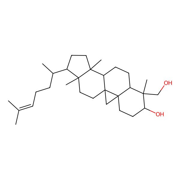 2D Structure of 7-(Hydroxymethyl)-7,12,16-trimethyl-15-(6-methylhept-5-en-2-yl)pentacyclo[9.7.0.01,3.03,8.012,16]octadecan-6-ol