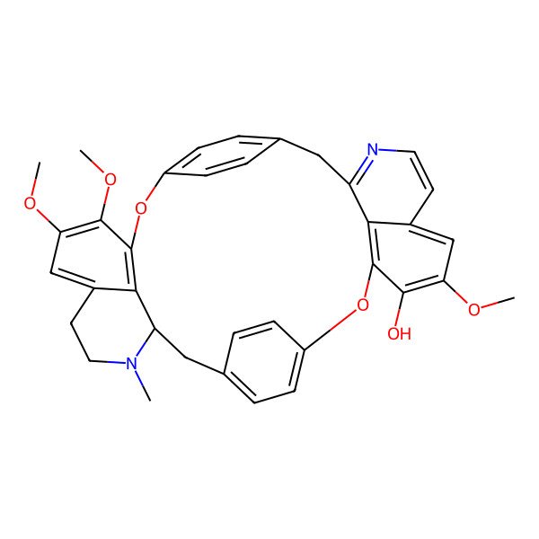 2D Structure of 5,19,20-Trimethoxy-25-methyl-2,17-dioxa-10,25-diazaheptacyclo[26.2.2.213,16.13,7.118,22.011,36.026,33]hexatriaconta-1(30),3(36),4,6,8,10,13(35),14,16(34),18(33),19,21,28,31-tetradecaen-4-ol