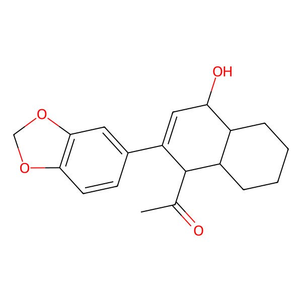 2D Structure of 1-[(1R,4S,4aS,8aS)-2-(1,3-benzodioxol-5-yl)-4-hydroxy-1,4,4a,5,6,7,8,8a-octahydronaphthalen-1-yl]ethanone