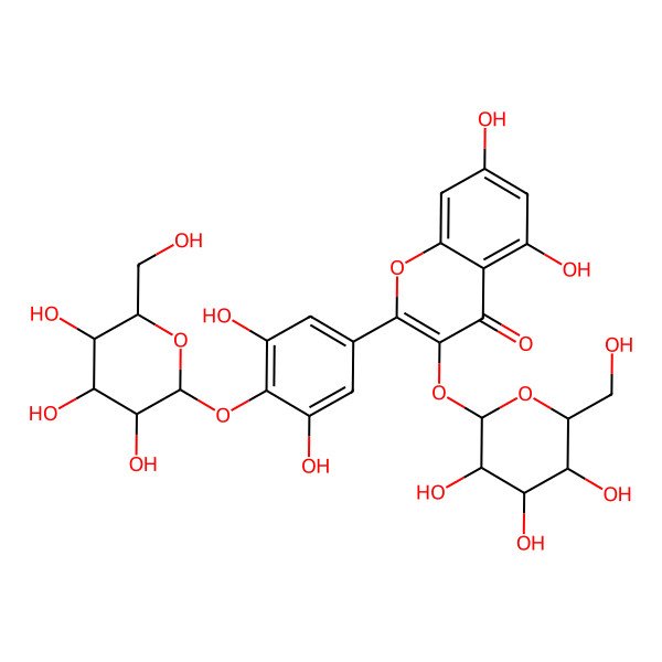 2D Structure of 2-[3,5-Dihydroxy-4-[3,4,5-trihydroxy-6-(hydroxymethyl)oxan-2-yl]oxyphenyl]-5,7-dihydroxy-3-[3,4,5-trihydroxy-6-(hydroxymethyl)oxan-2-yl]oxychromen-4-one