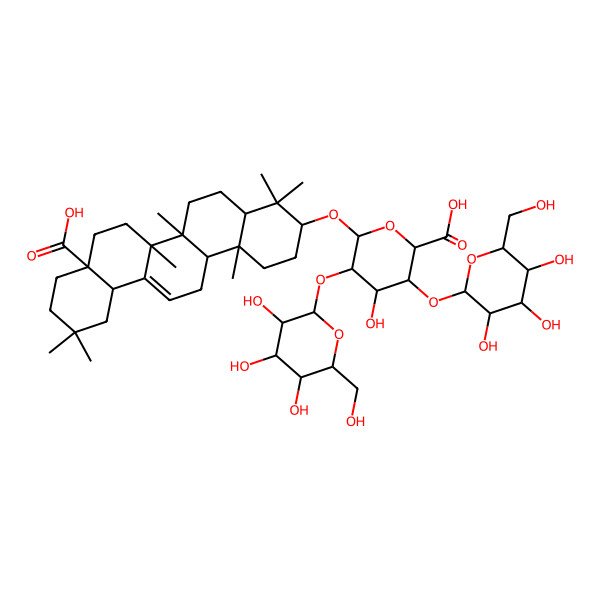 2D Structure of 6-[(8a-Carboxy-4,4,6a,6b,11,11,14b-heptamethyl-1,2,3,4a,5,6,7,8,9,10,12,12a,14,14a-tetradecahydropicen-3-yl)oxy]-4-hydroxy-3,5-bis[[3,4,5-trihydroxy-6-(hydroxymethyl)oxan-2-yl]oxy]oxane-2-carboxylic acid