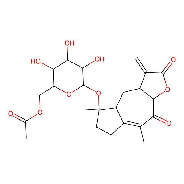 2D Structure of [6-[(5,8-Dimethyl-1-methylidene-2,4-dioxo-3a,6,7,8a,9,9a-hexahydroazuleno[6,7-b]furan-8-yl)oxy]-3,4,5-trihydroxyoxan-2-yl]methyl acetate