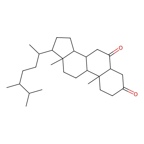 2D Structure of (5S,8S,9S,10R,13R,14S,17R)-17-[(2R,5S)-5,6-dimethylheptan-2-yl]-10,13-dimethyl-2,4,5,7,8,9,11,12,14,15,16,17-dodecahydro-1H-cyclopenta[a]phenanthrene-3,6-dione