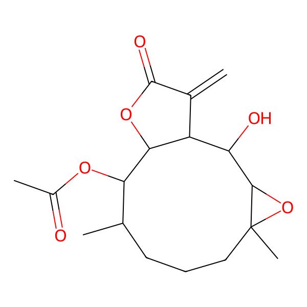 2D Structure of [(1R,2R,3R,5R,9R,10R,11S)-2-hydroxy-5,9-dimethyl-14-methylidene-13-oxo-4,12-dioxatricyclo[9.3.0.03,5]tetradecan-10-yl] acetate