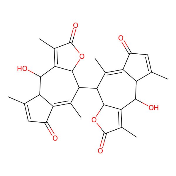 2D Structure of 9-Hydroxy-4-(9-hydroxy-1,5,8-trimethyl-2,6-dioxo-3a,4,8a,9-tetrahydroazuleno[6,5-b]furan-4-yl)-1,5,8-trimethyl-3a,4,8a,9-tetrahydroazuleno[6,5-b]furan-2,6-dione