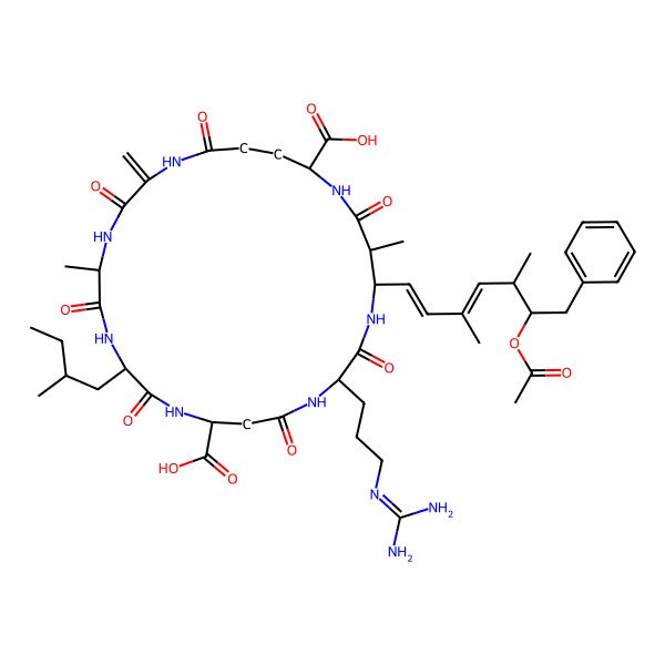 2D Structure of (5R,8S,11R,15S,18S,19S,22R)-18-[(1E,3E,5S,6S)-6-acetyloxy-3,5-dimethyl-7-phenylhepta-1,3-dienyl]-15-[3-(diaminomethylideneamino)propyl]-5,19-dimethyl-8-(2-methylbutyl)-2-methylidene-3,6,9,13,16,20,25-heptaoxo-1,4,7,10,14,17,21-heptazacyclopentacosane-11,22-dicarboxylic acid