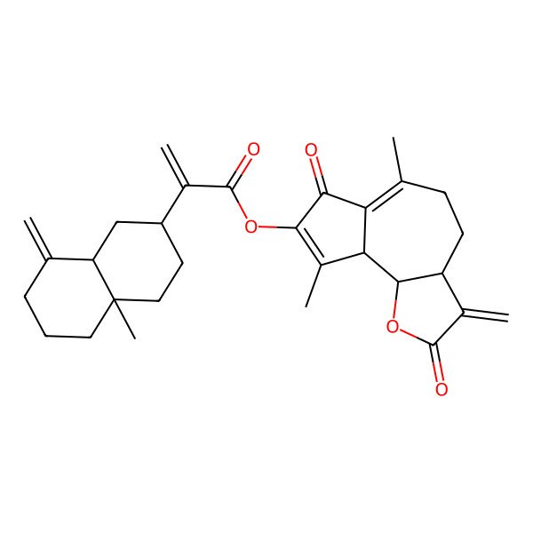 2D Structure of (6,9-dimethyl-3-methylidene-2,7-dioxo-4,5,9a,9b-tetrahydro-3aH-azuleno[4,5-b]furan-8-yl) 2-(4a-methyl-8-methylidene-1,2,3,4,5,6,7,8a-octahydronaphthalen-2-yl)prop-2-enoate