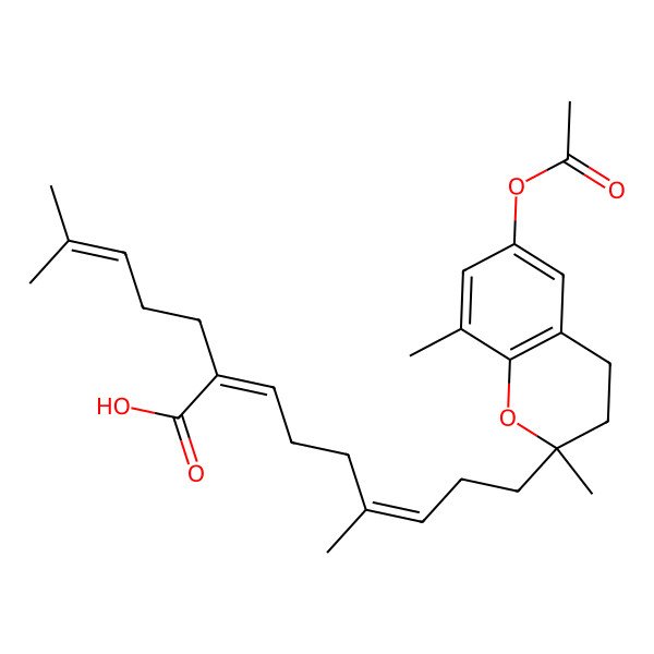 2D Structure of 9-(6-Acetyloxy-2,8-dimethyl-3,4-dihydrochromen-2-yl)-6-methyl-2-(4-methylpent-3-enyl)nona-2,6-dienoic acid