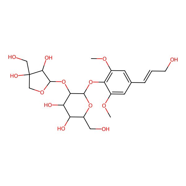 2D Structure of (2R,3S,4S,5R,6S)-5-[(2S,3R,4R)-3,4-dihydroxy-4-(hydroxymethyl)oxolan-2-yl]oxy-2-(hydroxymethyl)-6-[4-[(E)-3-hydroxyprop-1-enyl]-2,6-dimethoxyphenoxy]oxane-3,4-diol