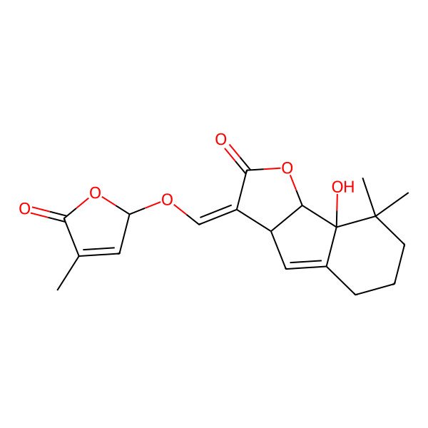 2D Structure of (3Z)-8a-hydroxy-8,8-dimethyl-3-[(4-methyl-5-oxo-2H-furan-2-yl)oxymethylidene]-5,6,7,8b-tetrahydro-3aH-indeno[1,2-b]furan-2-one