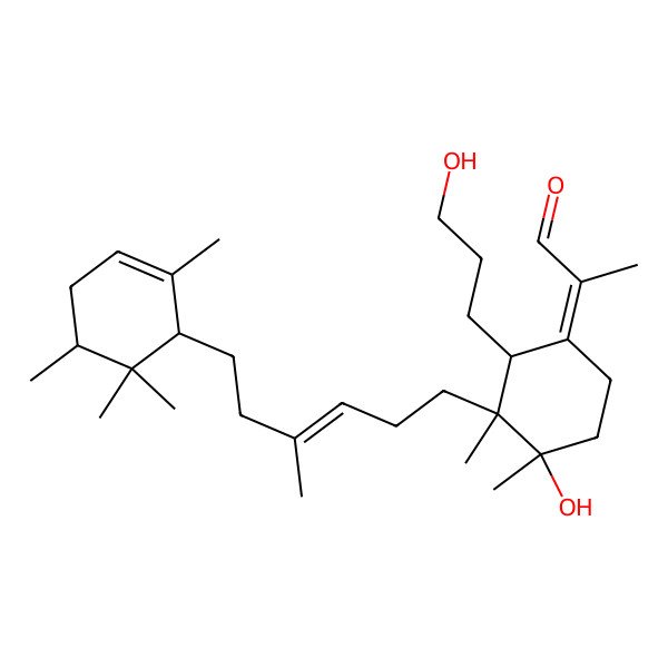 2D Structure of (2Z)-2-[(2S,3R,4R)-4-hydroxy-2-(3-hydroxypropyl)-3,4-dimethyl-3-[(E)-4-methyl-6-[(1S,5R)-2,5,6,6-tetramethylcyclohex-2-en-1-yl]hex-3-enyl]cyclohexylidene]propanal