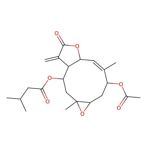 2D Structure of [(1R,2S,4S,6R,8R,9Z,11S)-8-acetyloxy-4,9-dimethyl-14-methylidene-13-oxo-5,12-dioxatricyclo[9.3.0.04,6]tetradec-9-en-2-yl] 3-methylbutanoate