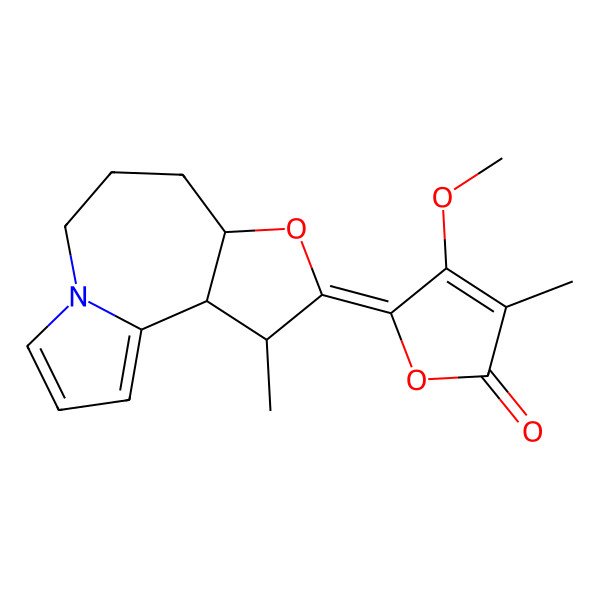 2D Structure of (5E)-4-methoxy-3-methyl-5-[(2R,3S,6R)-3-methyl-5-oxa-10-azatricyclo[8.3.0.02,6]trideca-1(13),11-dien-4-ylidene]furan-2-one