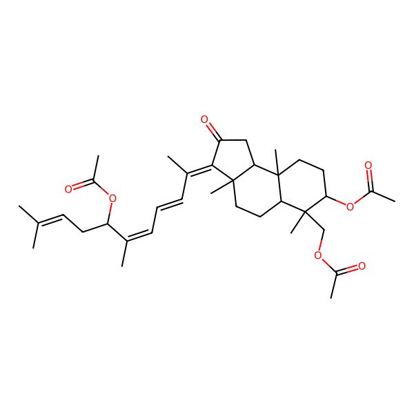 2D Structure of [(3Z,3aS,5aR,6S,7R,9aR,9bS)-7-acetyloxy-3-[(7S)-7-acetyloxy-6,10-dimethylundeca-3,5,9-trien-2-ylidene]-3a,6,9a-trimethyl-2-oxo-1,4,5,5a,7,8,9,9b-octahydrocyclopenta[a]naphthalen-6-yl]methyl acetate