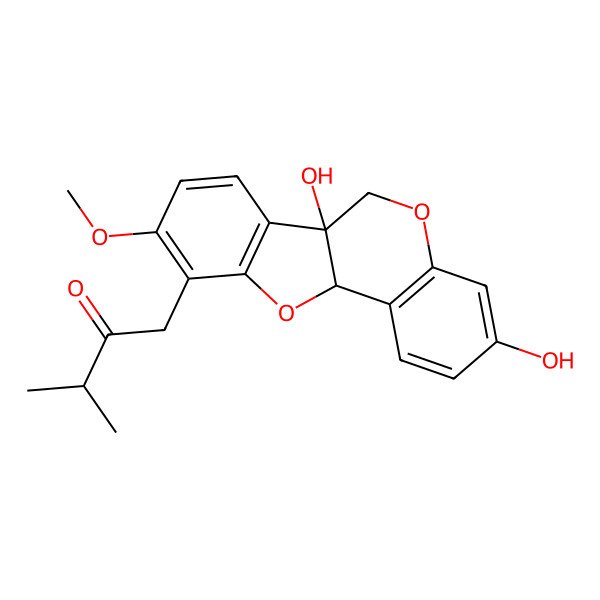 2D Structure of 1-[(6aS,11aS)-3,6a-dihydroxy-9-methoxy-6,11a-dihydro-[1]benzofuro[3,2-c]chromen-10-yl]-3-methylbutan-2-one