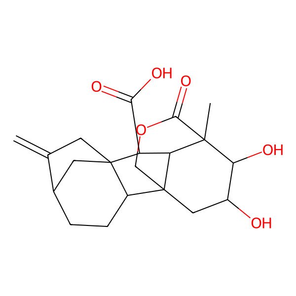 2D Structure of (1R,2R,5R,8R,9S,10S,11S,16S,17R)-16,17-dihydroxy-11-methyl-6-methylidene-12-oxo-13-oxapentacyclo[9.3.3.15,8.01,10.02,8]octadecane-9-carboxylic acid
