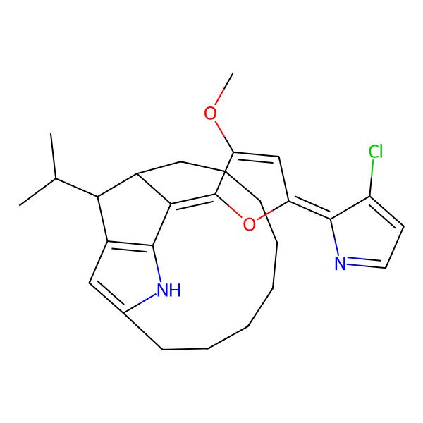 2D Structure of (12S,13S,15Z)-15-[(5Z)-5-(3-chloropyrrol-2-ylidene)-3-methoxyfuran-2-ylidene]-13-propan-2-yl-2-azatricyclo[10.2.1.13,14]hexadeca-1(14),3(16)-diene