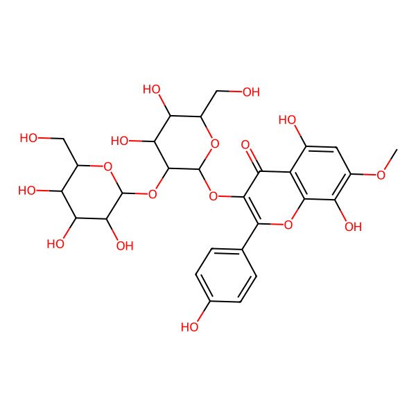 2D Structure of 3-[4,5-Dihydroxy-6-(hydroxymethyl)-3-[3,4,5-trihydroxy-6-(hydroxymethyl)oxan-2-yl]oxyoxan-2-yl]oxy-5,8-dihydroxy-2-(4-hydroxyphenyl)-7-methoxychromen-4-one