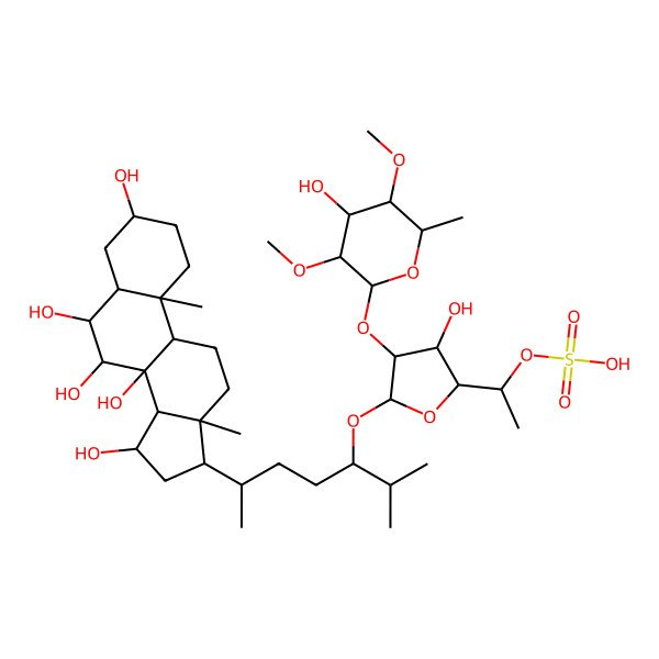 2D Structure of [(1R)-1-[(2R,3S,4R,5R)-3-hydroxy-4-[(2S,3R,4S,5S,6R)-4-hydroxy-3,5-dimethoxy-6-methyloxan-2-yl]oxy-5-[(3S,6R)-2-methyl-6-[(3S,5S,6R,7R,8S,9R,10S,13R,14S,15R,17R)-3,6,7,8,15-pentahydroxy-10,13-dimethyl-1,2,3,4,5,6,7,9,11,12,14,15,16,17-tetradecahydrocyclopenta[a]phenanthren-17-yl]heptan-3-yl]oxyoxolan-2-yl]ethyl] hydrogen sulfate