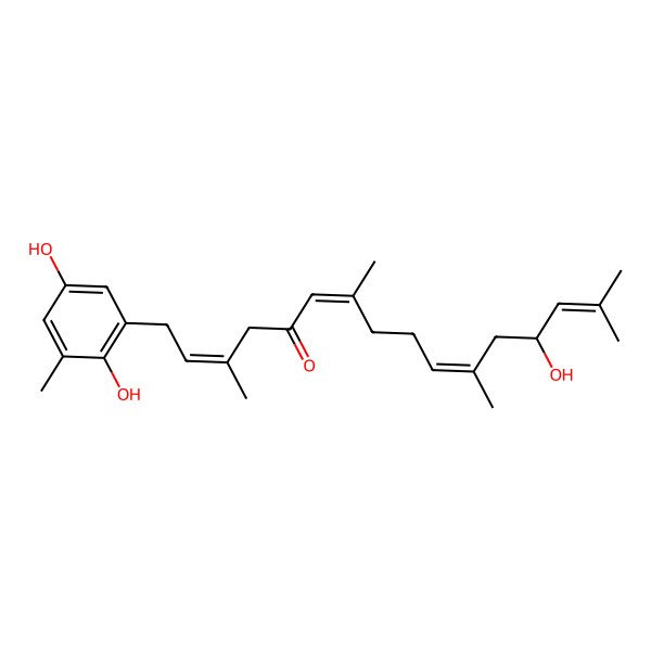 2D Structure of (2E,6E,10E,13R)-1-(2,5-dihydroxy-3-methylphenyl)-13-hydroxy-3,7,11,15-tetramethylhexadeca-2,6,10,14-tetraen-5-one