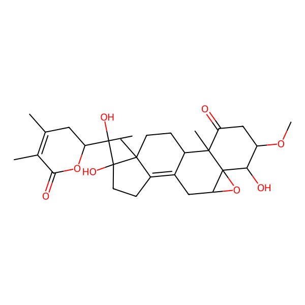 2D Structure of (1S,2S,5S,6S,7R,9R,15S,16R)-15-[(1S)-1-[(2R)-4,5-dimethyl-6-oxo-2,3-dihydropyran-2-yl]-1-hydroxyethyl]-6,15-dihydroxy-5-methoxy-2,16-dimethyl-8-oxapentacyclo[9.7.0.02,7.07,9.012,16]octadec-11-en-3-one