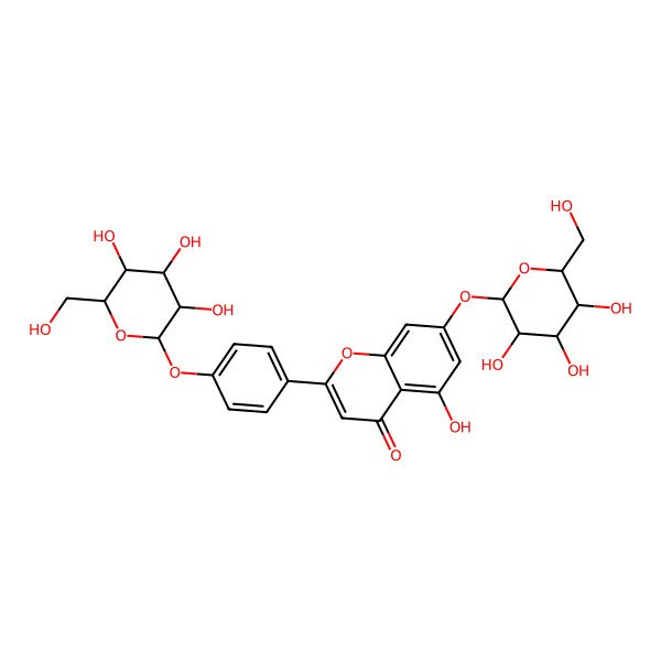 2D Structure of 5-hydroxy-7-[(2S,3S,4R,5S,6S)-3,4,5-trihydroxy-6-(hydroxymethyl)oxan-2-yl]oxy-2-[4-[(2S,3S,4S,5S,6S)-3,4,5-trihydroxy-6-(hydroxymethyl)oxan-2-yl]oxyphenyl]chromen-4-one