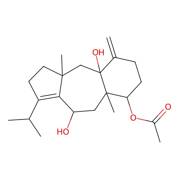 2D Structure of [(4R,5aR,6R,9aS,10aR)-4,9a-dihydroxy-5a,10a-dimethyl-9-methylidene-3-propan-2-yl-1,2,4,5,6,7,8,10-octahydrobenzo[f]azulen-6-yl] acetate