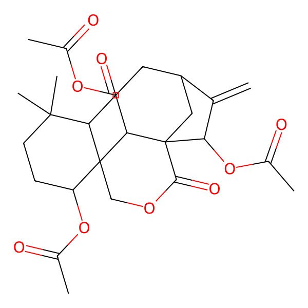 2D Structure of [(1S,1'S,3'R,5S,6S,7S,9S,11R)-7,11-diacetyloxy-3'-formyl-4',4'-dimethyl-10-methylidene-2-oxospiro[3-oxatricyclo[7.2.1.01,6]dodecane-5,2'-cyclohexane]-1'-yl] acetate