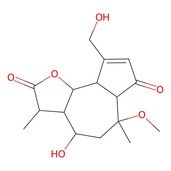 2D Structure of (3S,3aR,4S,6S,6aR,9aR,9bR)-4-hydroxy-9-(hydroxymethyl)-6-methoxy-3,6-dimethyl-3a,4,5,6a,9a,9b-hexahydro-3H-azuleno[4,5-b]furan-2,7-dione