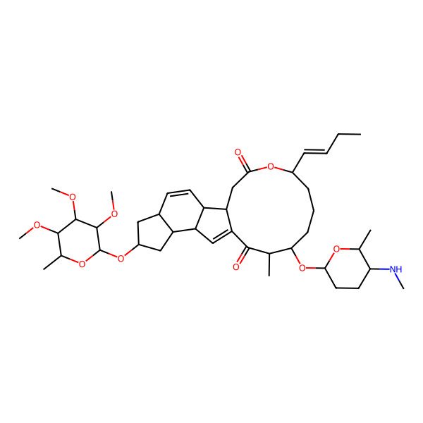 2D Structure of 19-But-1-enyl-14-methyl-15-[6-methyl-5-(methylamino)oxan-2-yl]oxy-7-(3,4,5-trimethoxy-6-methyloxan-2-yl)oxy-20-oxatetracyclo[10.10.0.02,10.05,9]docosa-3,11-diene-13,21-dione