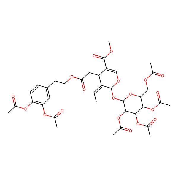 2D Structure of methyl 4-[2-[2-(3,4-diacetyloxyphenyl)ethoxy]-2-oxoethyl]-5-ethylidene-6-[3,4,5-triacetyloxy-6-(acetyloxymethyl)oxan-2-yl]oxy-4H-pyran-3-carboxylate